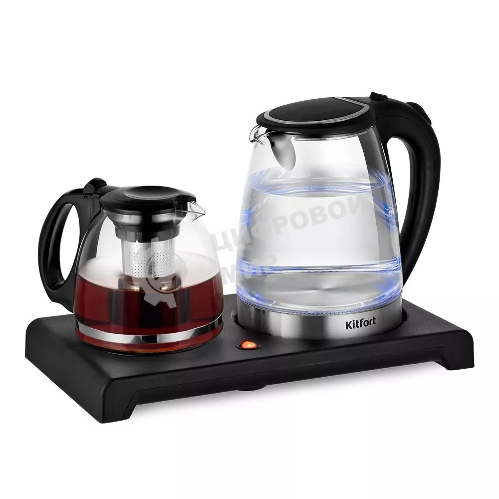 Чайный набор Kitfort КТ-6180 2 л, 1500 Вт, черный (корпус: стекло)