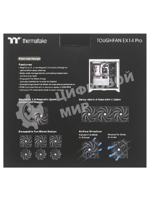 Вентилятор Thermaltake Toughfan EX14 Pro реверсивный 140x140x25mm черный 4-pin 31.6-34.1dB Ret (CL-F172-PL14BL-A)