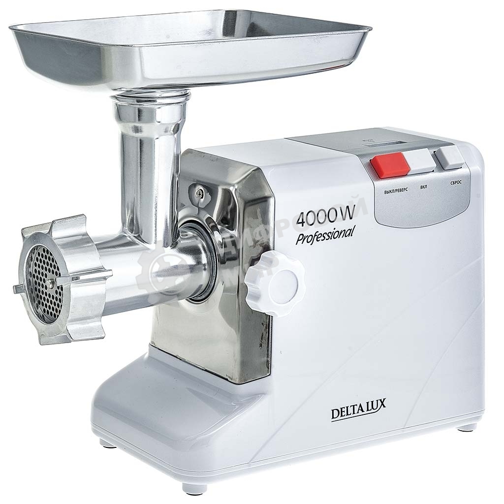 Мясорубка электрическая DELTA LUX DE-604M белый, 4000 Вт, 2.5 кг/мин, реверс, защита от перегрузки, насадки - 5