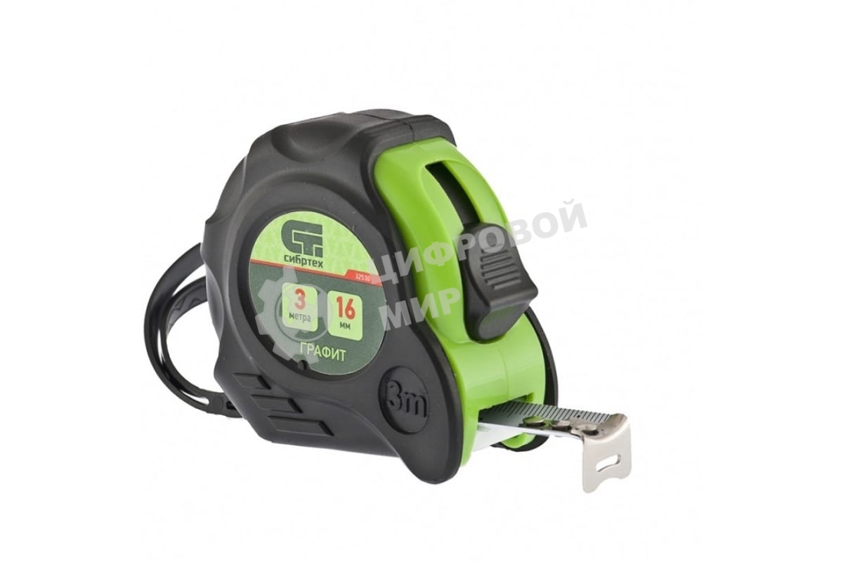 Рулетка Сибртех Графит, обрезиненный корпус, амортизатор, 3 м х 16 мм