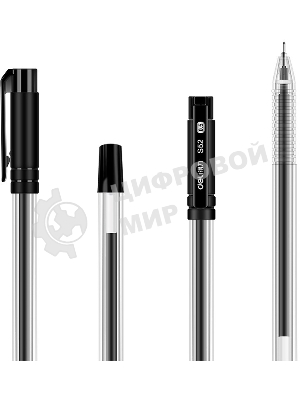 Набор ручек гелевых Deli 33205-BK прозрачный/черный, черные чернила, блистер (12шт), линия 0.5мм, резиновая манжета 12 ручек + 12 сменных стержней