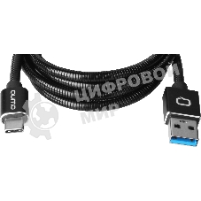 Кабель Qumo Type-С кабель, 1м, USB 3.0, 5В, 3А, 15Вт, металлическая оплетка, металлический коннектор, черный