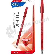 Набор ручек шариковых Deli Think EQ8-RD, красные чернила (12шт), линия 0.5мм