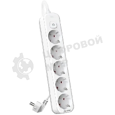 Сетевой фильтр Deli ET438 3 м, 5 розеток, белый (пакет ПЭ)