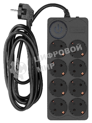 Сетевой фильтр Ippon BK-8-EU-3-16-B 3 м, 8 розеток, черный, коробка