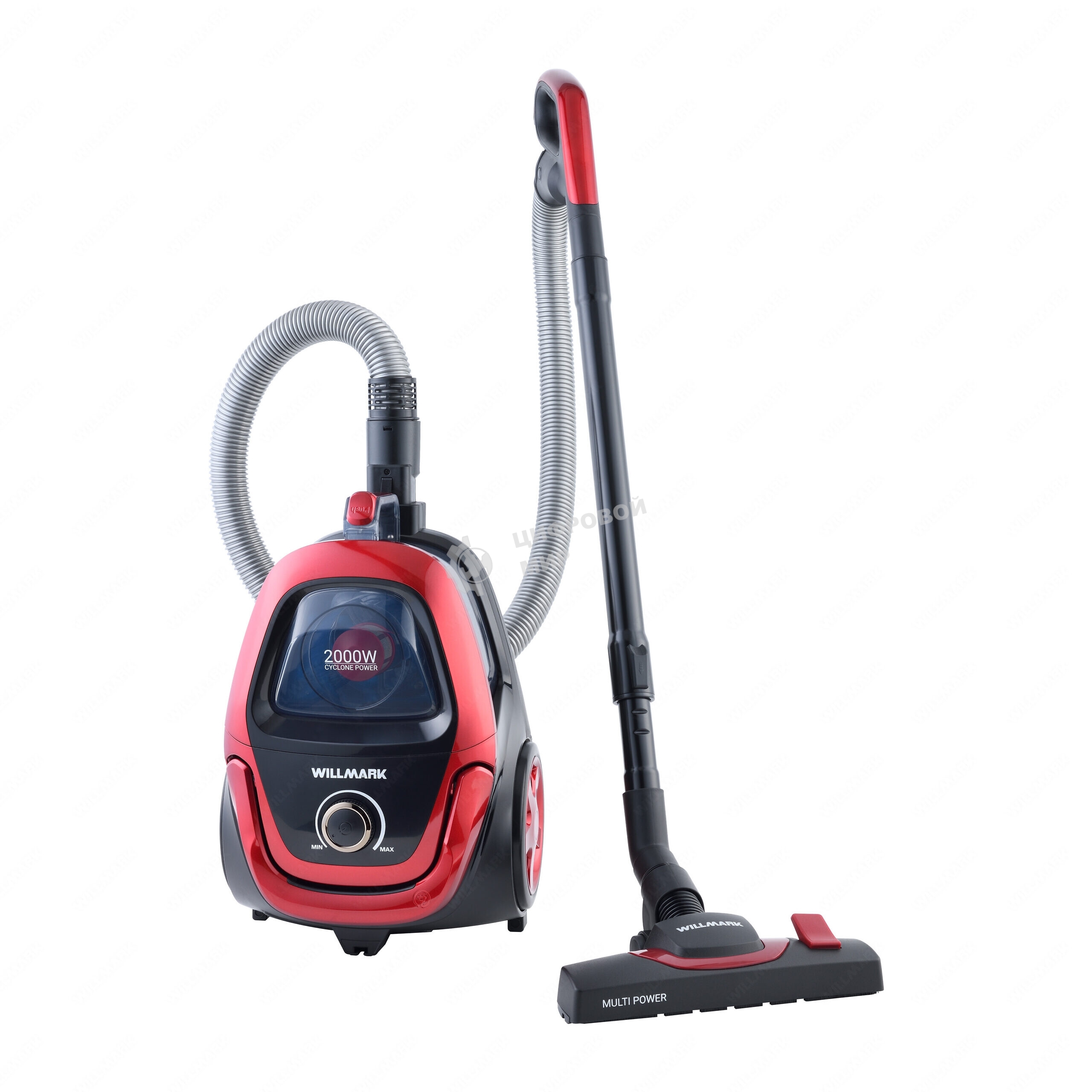 Пылесос Willmark VC-2630CYM ярко-красный, 450/2000 Вт, уборка сухая, пылесборник контейнер 2.5 л