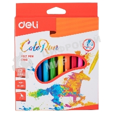 Фломастеры Deli EC10000 ColoRun, вентилируемый колпачок, 12 цветов, коробка с европодвесом