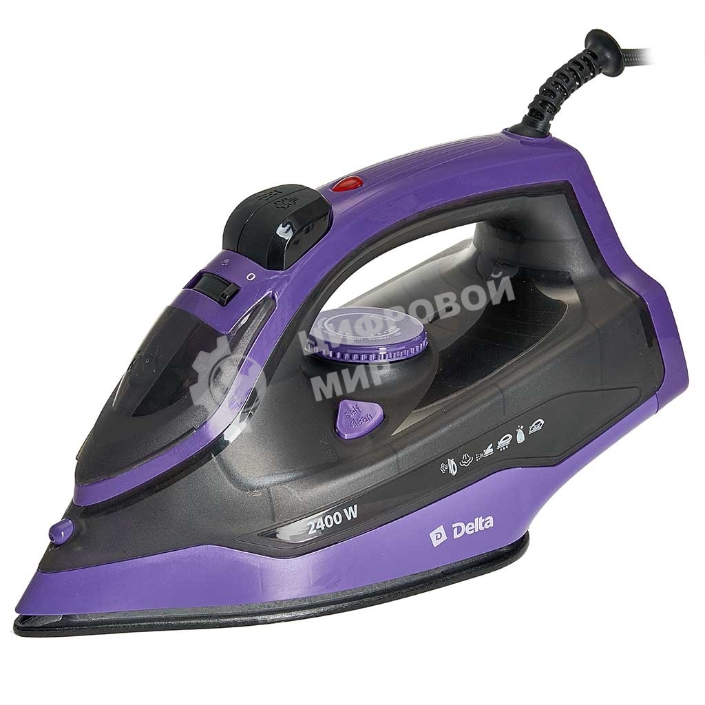 Утюг Delta DL-353 черный с фиолетовым, 2400 Вт, 28 г/мин, 135 г/мин, 350 мл