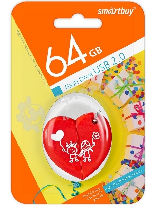 Флешка USB SmartBuy Wild Heart (SB64GBHeart), 64GB, USB 2.0, R/W 25/15, красный