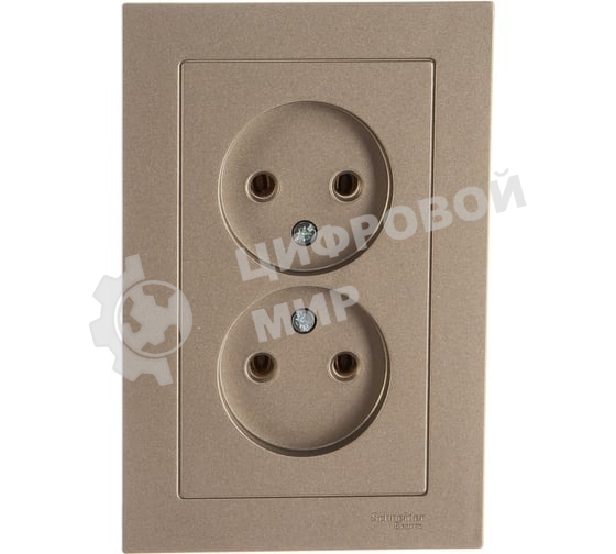 Розетка 2-м AtlasDesign без заземл. 16А в сборе шампань SchE ATN000520
