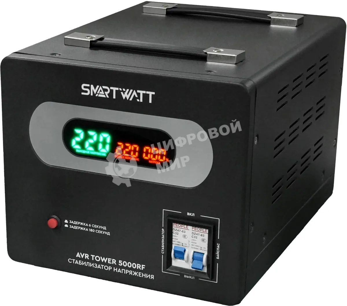 Напольный стабилизатор напряжения SMARTWATT AVR TOWER 5000RF (140W - 260W, 5000VA, 5 кВт, 50-60 Гц, LED-дисплей, релейны