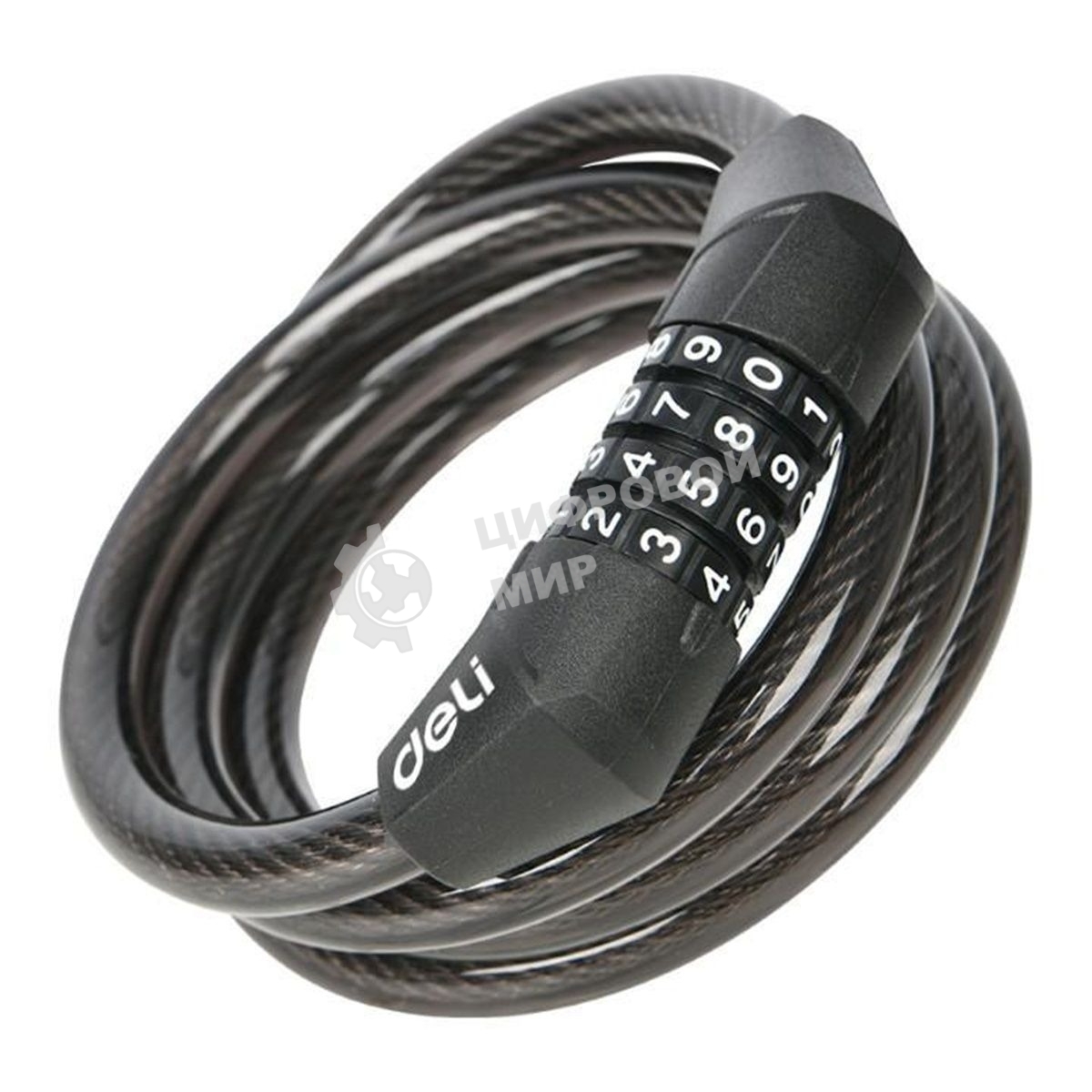 Замок тросовый велосипедный кодовый Deli DL508051 10x1200 мм, 10000 комбинаций, держатель на раму