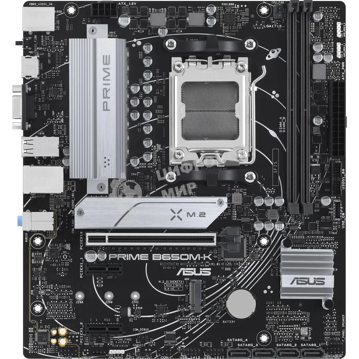 Материнская плата ASUS PRIME B650M-K, Socket AM5, AMD B650, 2xDDR5, 4xSATA, 2xM.2, 1xPCIe 4.0 x16, 2xPCIe 4.0 x1, 1xHDMI, 1xVGA, 1x 2.5Gb LAN, 4xUSB-A 2.0, 2xUSB-A 3.2 Gen 1, 2xUSB-A 3.2 Gen 2, 3x3.5 мм, 7.1, mATX