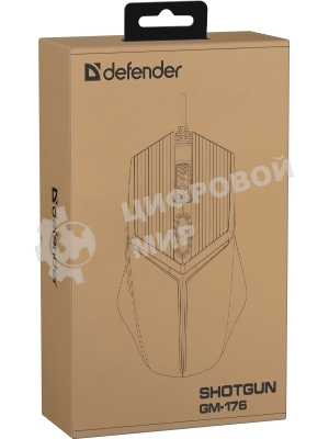 Мышь проводная Defender Shotgun GM-176 серый, 3600 dpi, USB, кнопки - 6