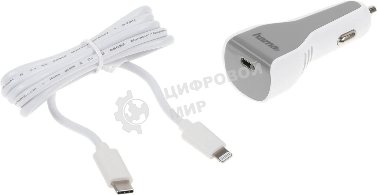 Комплект зарядное устройство Hama H-183317 3A PD для Apple кабель Apple Lightning/Type-C белый