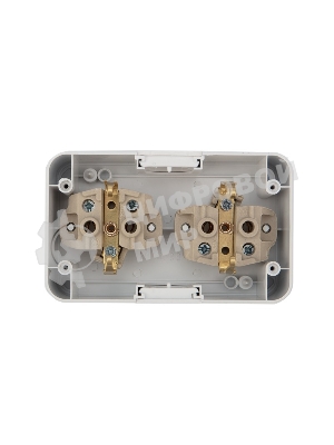 Блок из 2 розеток горизонтальный Kranz Mini OG открытой установки с заземлением, керамика, IP54 белый