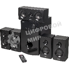 Аудиоколонки SVEN HT-210, черный, акустическая система 5.1, мощность (RMS):50Вт+5x15Вт, Bluetooth, Optical, Coaxial, FM-тюнер, USB/SD, дисплей, ПДУ