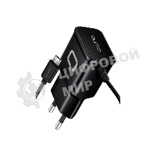 Сетевое зарядное устройство Qumo Energy (Charger 0024) 2.1A, встроенный кабель MicroUSB, черный