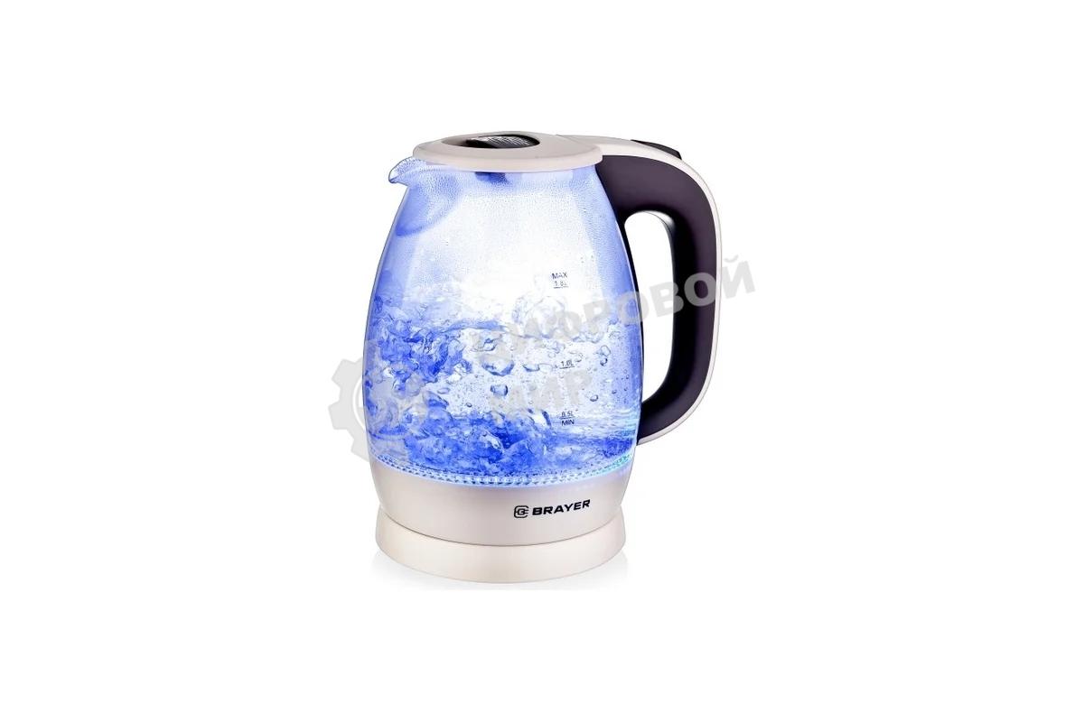 Чайник электрический BRAYER, 2200 Вт, 1.8 л, высококач. стекло, моющ. фильтр,поворот.осно