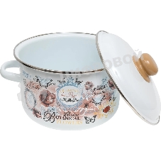 Кастрюля Appetite 1RD201М Roses с крышкой, эмалированная сталь, цилиндрическая 4 л