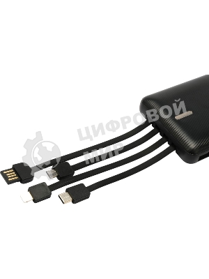 Портативный аккумулятор Gembird GPB-10C, 10000мА·ч, 2A, 4 встроенных кабеля, черный