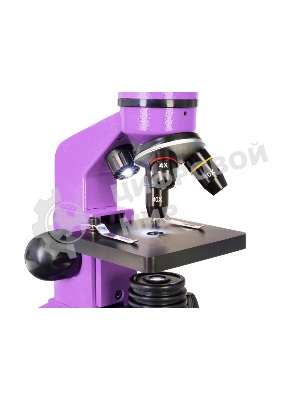 Микроскоп Levenhuk RAINBOW 2L AMETHYST/Аметист Микроскоп с предметным столиком, трехгнездным револьвером, фокусировочным механизмом, двумя источниками света с регулировкой яркости Монокулярная насадка Объективы: 4х, 10х, 40х, Увеличение микроскопа: 64-640x