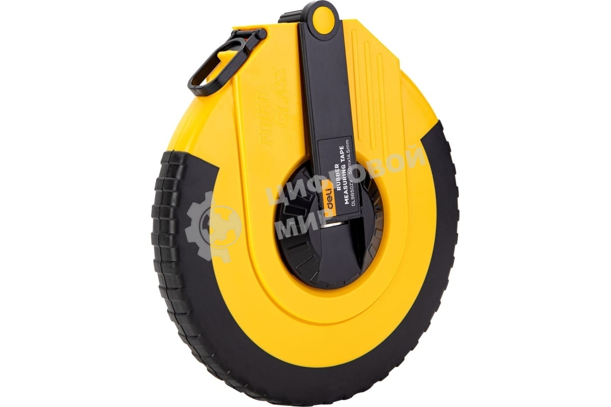 Мерная лента Deli DL9850ZY 50м x 14.5мм Ударопрочный корпус. Основной класс точности. Метрическое полотно из стекловолокна и ПВХ.