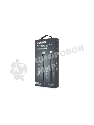 Кабель OLMIO STYLE, Type-C - Type-C, 60W, 1.2м, тканевая оплетка, черный