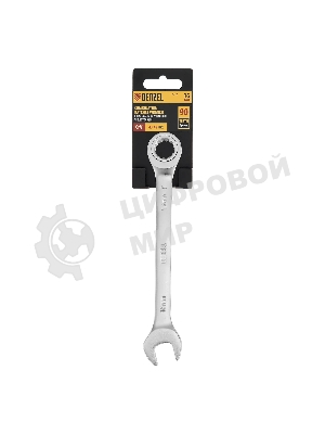 Ключ комбинированный трещоточный Denzel 16 мм, CrV, матовый хром