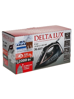 Утюг Delta Lux DE-3001 черный/бронзовым, 2000 Вт, 20±5 г/мин, 130 г/мин, 320 мл
