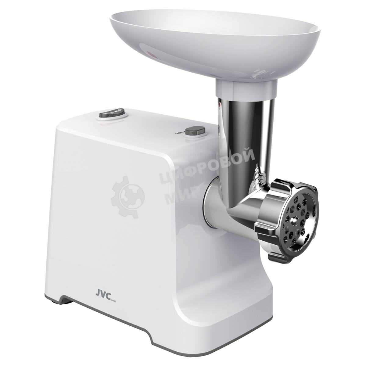 Мясорубка электрическая JVC JK-MG055 белый, 2000 Вт, 2.0 кг/мин, реверс, защита от перегрузки, насадки - 4