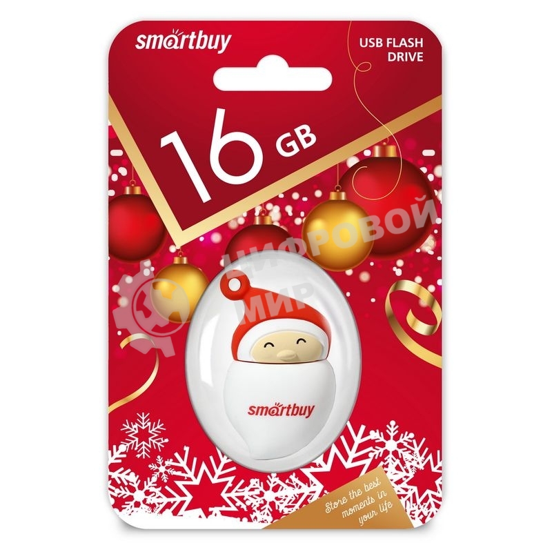 Флешка USB SmartBuy NY series Santa-A (SB16GBSantaA), 16Gb, USB 2.0, R/W 25/15, красный/белый