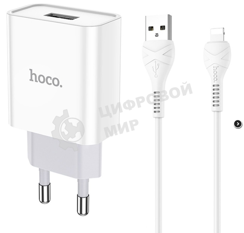 Блок питания (сетевой адаптер) HOCO C81A Asombroso single 1xUSB с кабелем USB-Lightning, 2.1A, 10W