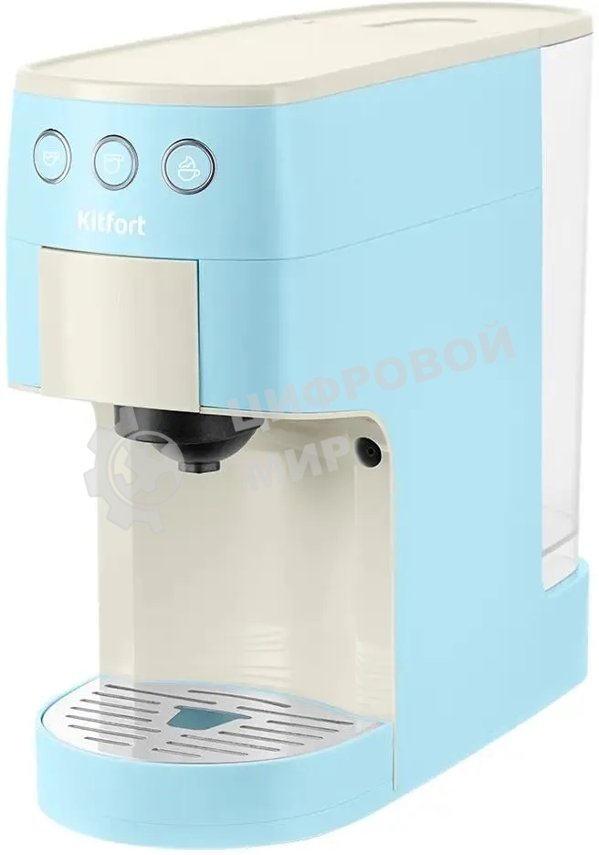Кофеварка рожковая Kitfort КТ-7466 голубой/белый, исп. кофе - молотый/капсулы, 1.4 л, 1450 Вт, 19 бар