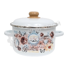Кастрюля Appetite 1RD201М Roses с крышкой, эмалированная сталь, цилиндрическая 4 л