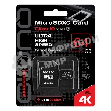 Флеш карта QUMO MicroSDXC 64Gb Class 10 UHS-I U3 черный adp
