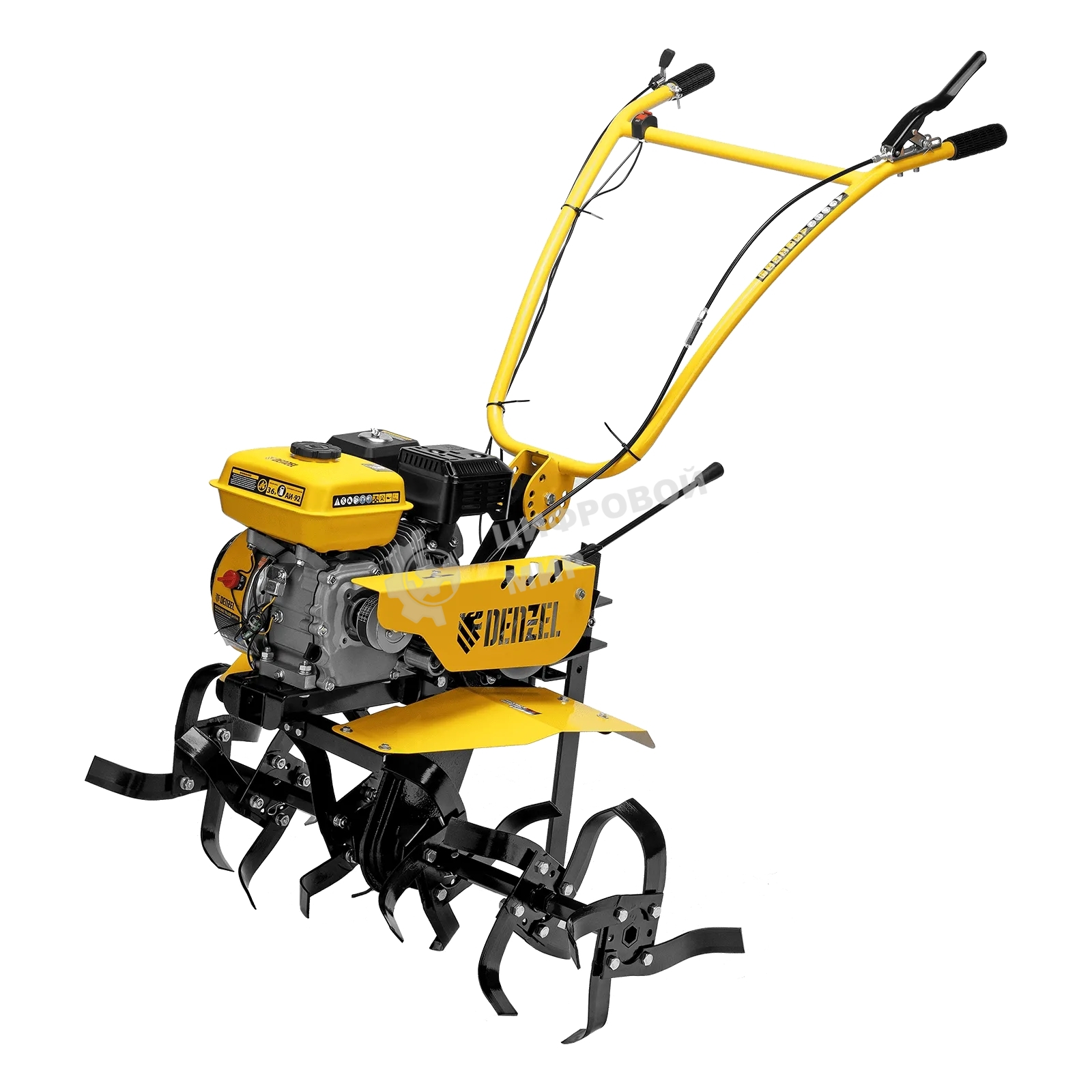 Мотоблок Denzel DPT-270SB, 7 л.с., ремен.сцеп, фрез 3х4, ШОМ, без колес, передачи 2В/1Н