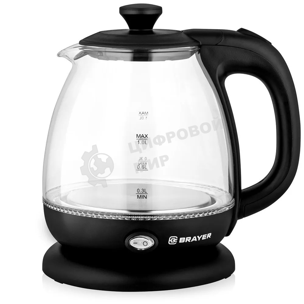 Чайник электрический BRAYER BR6106, 1100 Вт, 1 л, стеклянный, автоотключение, подсветка, черный