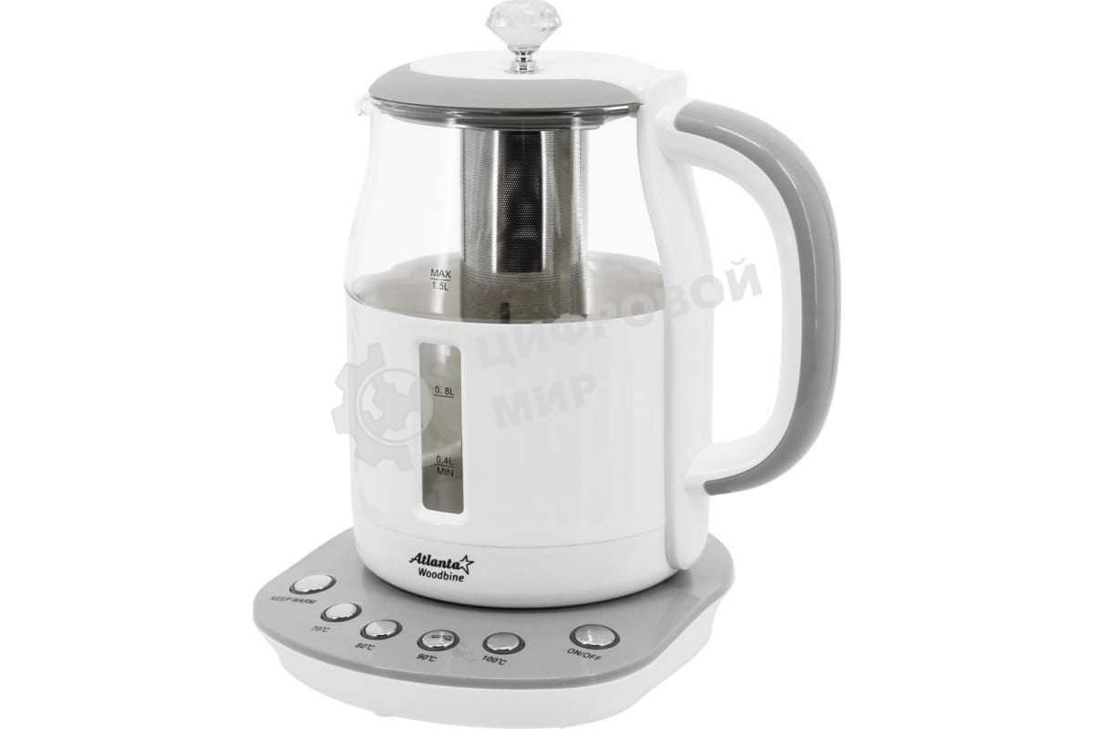 Чайник электрический ATLANTA ATH-2534 1,5л, стекло (gray) (24)