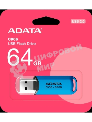 Флешка USB ADATA Classic C906 (AC906-64G-RWB), 64Gb, USB 2.0, R/W 15/5, синий