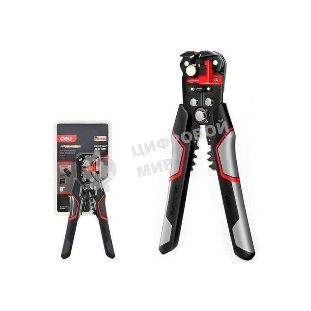 Инструмент обжимной Deli Автоматические клещи для снятия изоляции (стриппер) DL2017 205мм, диапазон зачистки 0,2-6 мм, пружина с автоматическим возвратом, цинковый сплав, лезвие CrMoV, прорезиненные рукоятки