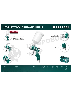 Краскопульт пневматический KRAFTOOL AirFlat LVLP c верхним бачком, 1.4мм