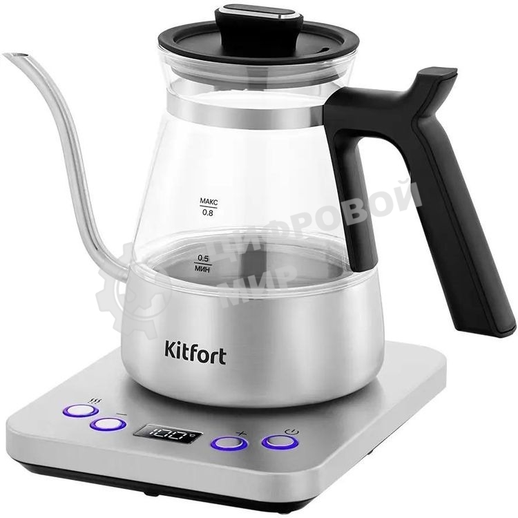 Чайник электрический Kitfort КТ-8707 0.8л. 1300Вт нержавеющая сталь/черный корпус: Металл/стекло/пластик