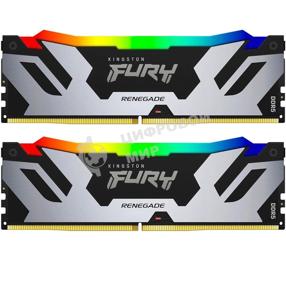 Оперативная память Kingston Fury Renegade, DDR5, 96Gb (2x48Gb), 6400MHz, CL32, DIMM, с радиатором, RGb, серебристый