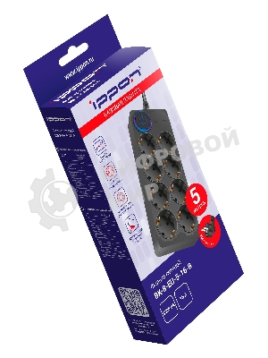 Сетевой фильтр Ippon BK-8-EU-5-16-B 5м (8 розеток) черный (коробка)