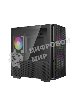 Компьютерный корпус Deepcool CH360 без БП, боковое окно (закаленное стекло), 2x140мм ARGb LED вентилятор спереди и 1x120мм ARGb LED вентилятор сзади, черный, mATX