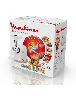 Мясорубка электрическая Moulinex ME476132 белый/бежевый, 2000 Вт, 2.3 кг/мин, защита от перегрузки, насадки - 9