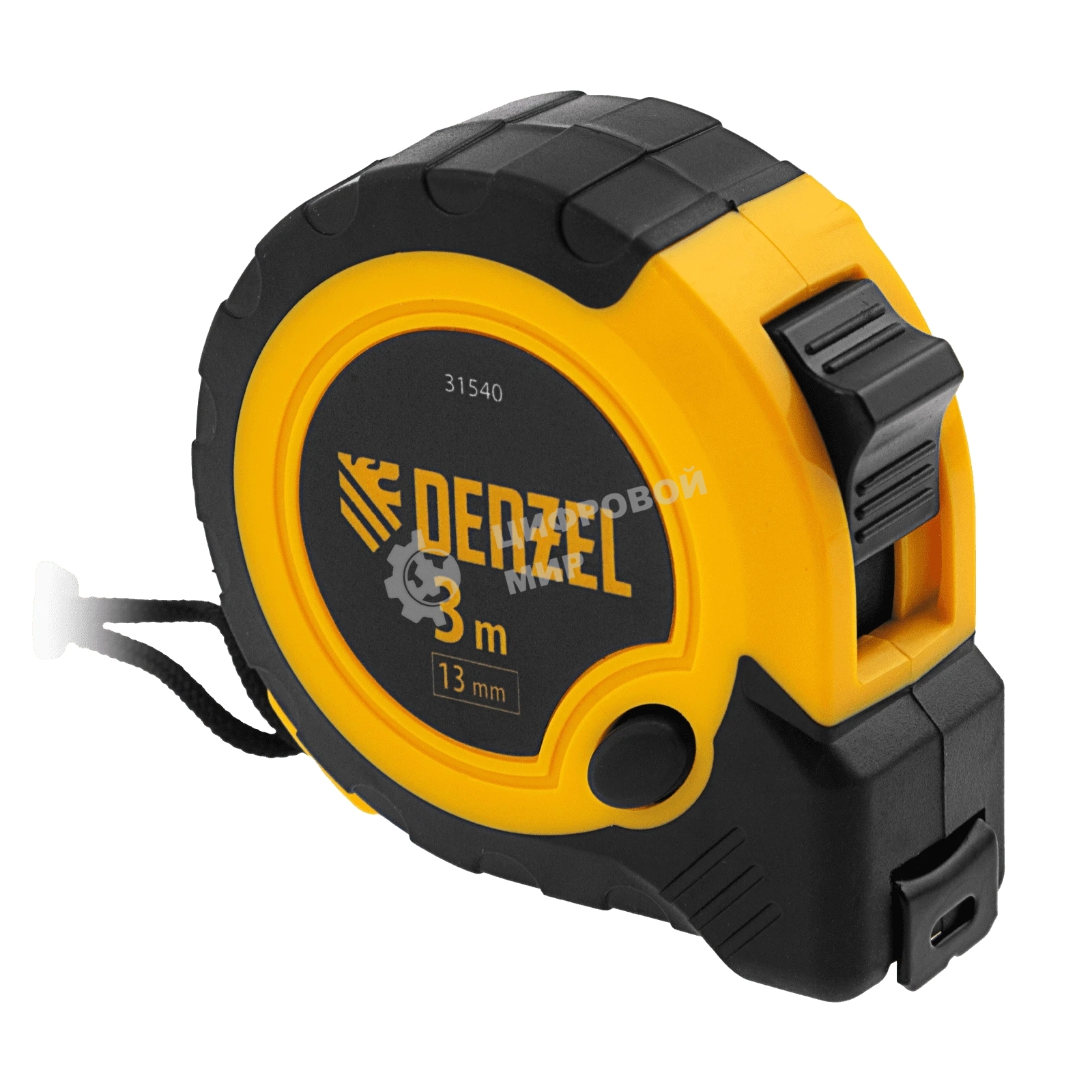 Рулетка Denzel 3м х 13мм, двухкомп. корпус, кнопка-пауза