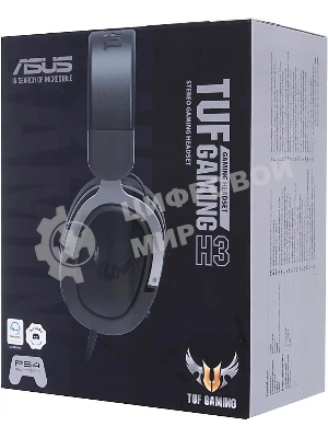 Гарнитура ASUS TUF Gaming H3 чёрный/серый, проводная, mini jack 3.5 мм, регулятор громкости, отключаемый микрофон
