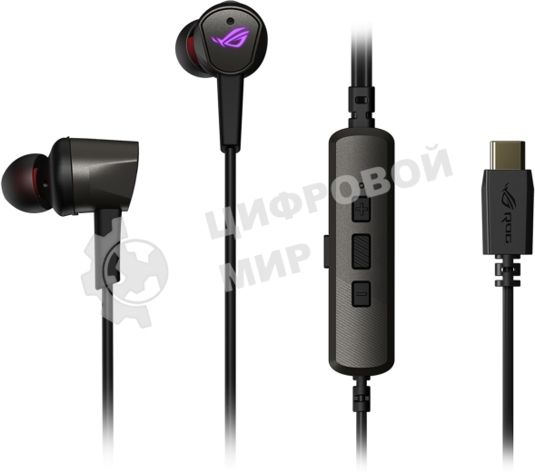 Гарнитура ASUS ROG Cetra II чёрный, проводная, USB-C, вставные, шумоподавление микрофона, регулятор громкости, чехол в комплекте